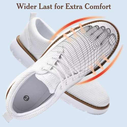 Image of Men's Breathable Mesh Comfortable Business Casual Shoes with Sneakers Design for Long Standing, Office Work, Formal Occasions & Walking White