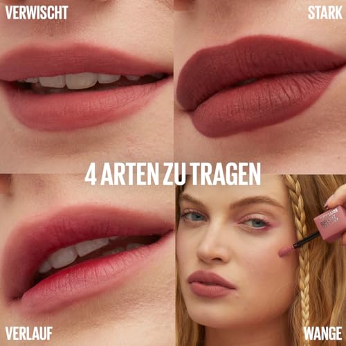 Maybelline New York Superstay Teddy (Tint) Lippenstift, F&uuml;r zarte, soft-matte Lippen, Extra langanhaltende Farbe, Weichgezeichnetes Finish, Komfortabel ohne Abf&auml;rben, Farbe: 15 Skinnydip, Superstay