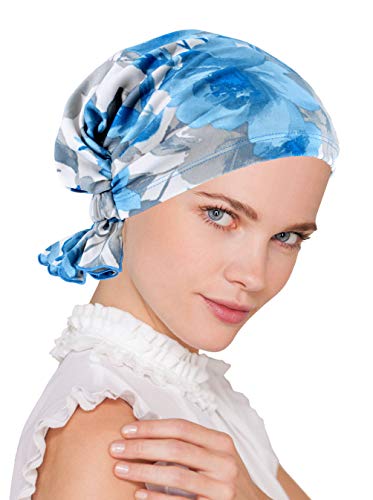 Abbey Cap Womens Chemo Hat Beanie Scarf Turban Headwear for Cancer Blue Gray Water Floral