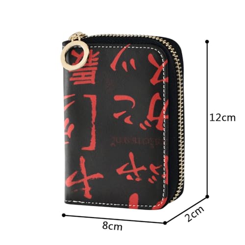 Red and Black Gothic Y2k Text leather womens card wallet With 9 cards slot RFID Blocking credit card holder for men with zipper4