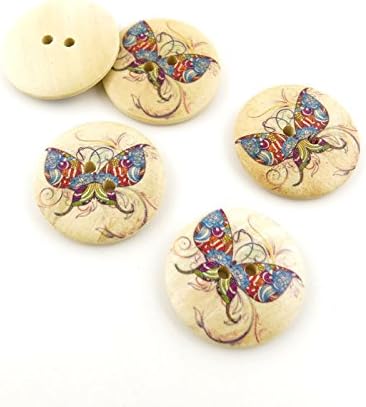 200 Pieces Sewing Clothing Buttons Sew On Wooden Wood Knopfe BB1602 Symphony Butterfly Round Boutons Fasteners Notions Multi Pattern Cartoon Supplies Arts Crafts Accessories