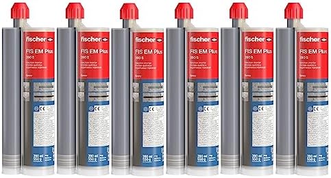fischer Injection Mortar FIS EM Plus 390ml (13.2 Oz) Chemical Anchoring on Cracked and Uncracked Concrete Strongest Universal Mortar in the Market - 6 Pack with 12 Mixer nozzles