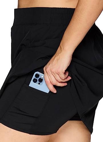 RBX Active Women's Plus Size Stretch Woven Athletic Skort with Attached Bike Short and Pockets2