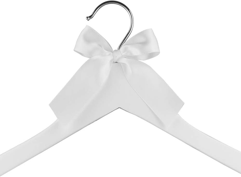 Bridal Dress Hanger Solid Wood Dress Hangers Mrs Letter Hanger Wedding Gift (White Coat Hanger Silver Thread Pearl)
