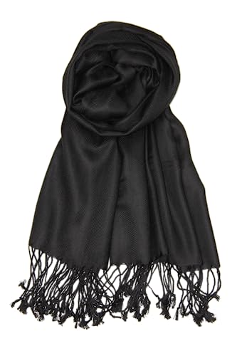 Achillea Soft Silky Pashmina Scarf for Women – Shawl Wrap for Evening Dresses, Bridesmaids, Weddings & Everyday Wear (Black)