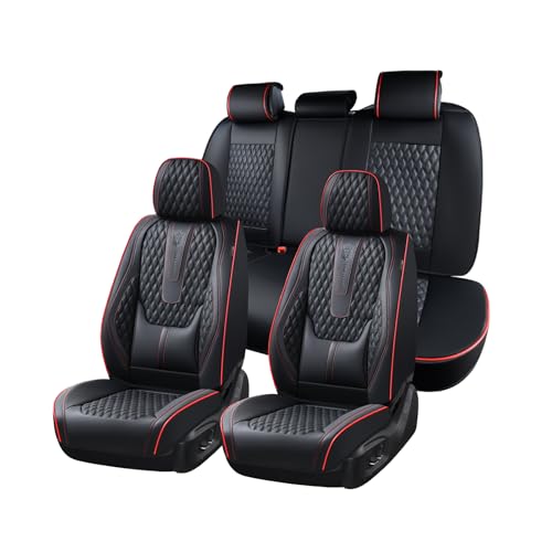 Image of Coverado Car Seat Covers Full Set, Nappa Leather Seat Covers for Car, Waterproof Car Seat Protector with Lumbar Support, Automotive Seat Covers Universal Fit for Most Cars SUV Trucks (Black-Red line)