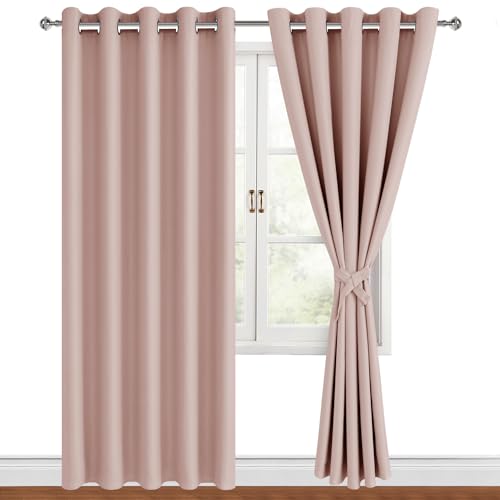 Hiasan Blackout Curtains for Bedroom, 60 x 84 Inches Long - Thermal Insulated Noise reducing Window Curtains for Living Room, 2 Drape Panels Sewn with Tiebacks, Blush