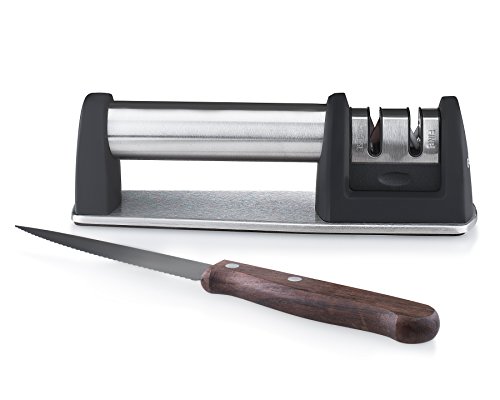 Gourmia GSH9720 Knife Sharpener 2 Stage Portable Honing Stone with Coarse & Extra Fine Sharpening Features Built in Handle