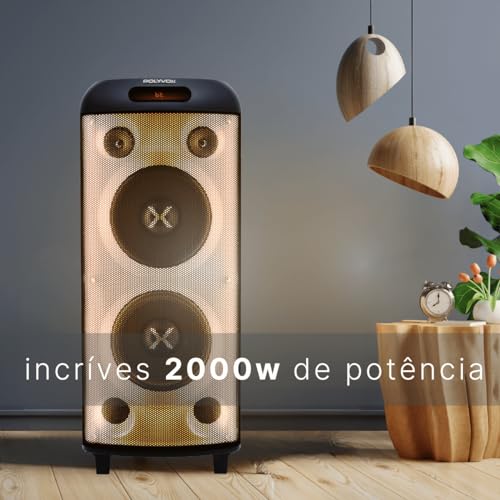 Caixa de Som Amplificada Polyvox Torre XT-990 TWS Bluetooth Full Led 2000W glide
