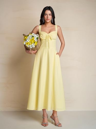 Image of KUTUMAI Floral Corset Midi Dresses for Women 2026 Lace Up Flowy Summer Wedding Guest Dress with Pockets