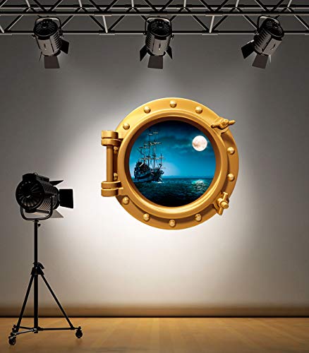 60 Second Makeover Limited Full Colour Brass Porthole Pirate Ship Under Water Bathroom Kids Bedroom Wall Stickers Decal Sea Ocean Decoration Pirate Accessories - 15cm x 15cm