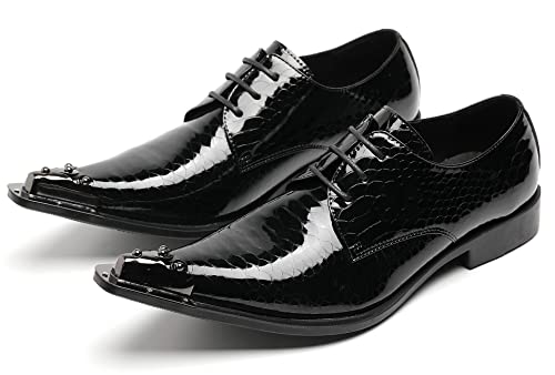 Mens Western Pointed Toe Leather Lace Up Dress Shoes Fashion Metal Tip Oxford Black 10 Us #TOP2