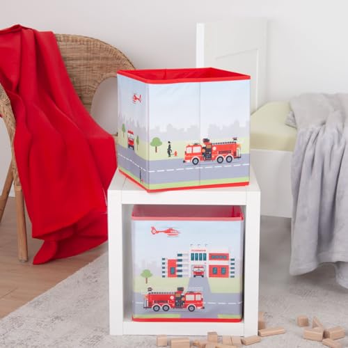 Herding Young Collection Aufbewahrungsbox Feuerwehr, ca. 30 x 30 x 30 cm, Aufbewahrung im Regal oder freistehend, 100% Polypropylen, Innen 100% Papier