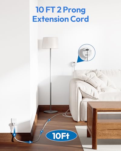 Regleta de energía de 2 clavijas NTONPOWER, cable de extensión de 10 pies con adaptador de 2 clavijas a 3 clavijas, 3 tomas, 4 USB (2 USB C), montaje en pared para casas antiguas sin toma a tierra, color blanco miniatura 2