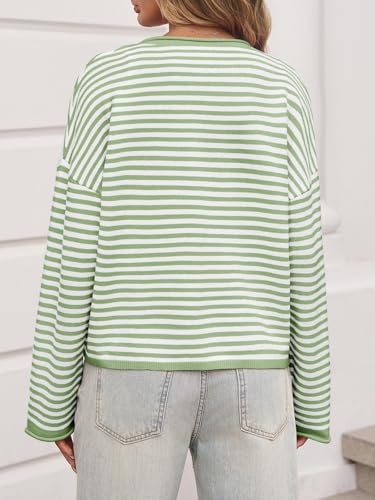 Image of Saodimallsu Womens Striped Cardigan Casual Long Sleeve Open Front Button Down Loose Knit Lightweight Fall Sweaters