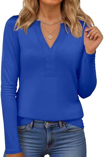 ANRABESS Womens Long Sleeve Shirts V Neck Dressy Casual Blouse Lightweight Tunic Tops 2025 Fall Outfits Trendy Clothes