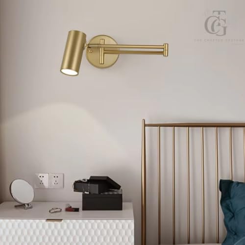 Image of Modern Wall Spotlight with Adjustable Rocker Arm and Built-in Switch Wall Fixture for Bedside-Warm White|Electroplated