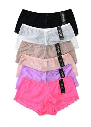 Mamia 6 Pack of Women's Lace Boyshort Panties-Comfort (Polyester)-Medium
