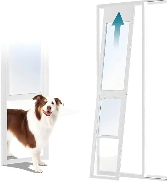 MOPHOTO Dog Door for Sliding Glass Door with Lock, Adjustable Height 74.8"–80.7" Pet Door for Sliding Glass Door, Insert Sliding Dog Door for Renters and Apartments Patio