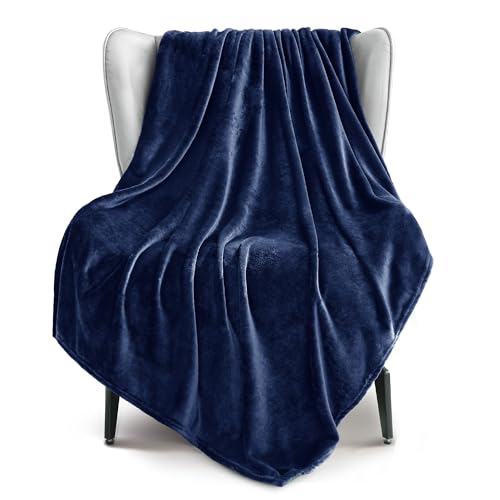 Exclusivo Mezcla Extra Large Fleece Throw Blanket for Couch, Sofa, 300GSM Super Soft and Warm Blankets, Navy Blue Throw All Season Use, Cozy, Plush, Lightweight, 50x70 Inches