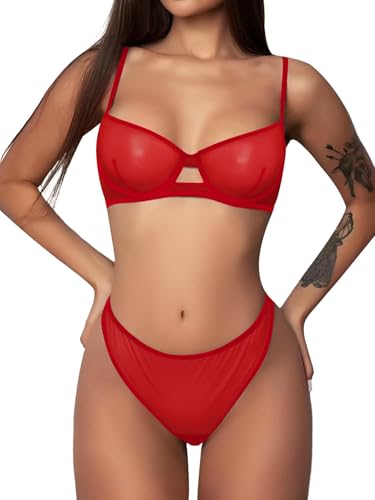 Image of Lilosy Sexy Mesh Sheer Underwire Push Up Lingerie Set Lingerie Set