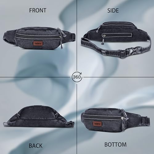 Image of Zainto Denim Waist Bag for Men & Women - Stylish and Durable Fanny Pack for Travel, Hiking, and Everyday Use (Carbon Black)