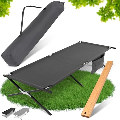HAINBAUR Feldbett XXL 200kg belastbar 210x70 [mit Montagetool] – Campingbett, Campingliege faltbar leicht, Feldbett klappbar, Camping Bett