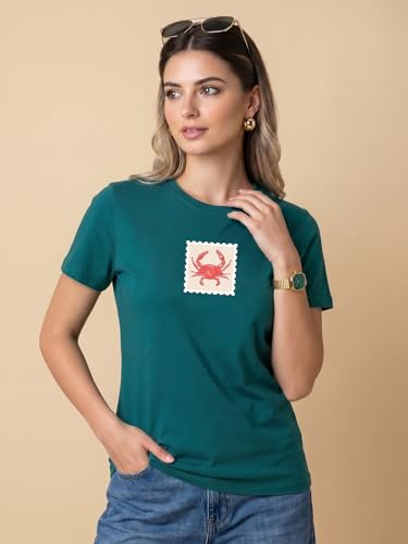 Image of JUNEBERRY Women's Regular Fit Pure Cotton Printed T-Shirt | Soft Fabric, Breathable Comfort | Round Neck, Half Sleeves, Round Neck (Size: S to 2XL)