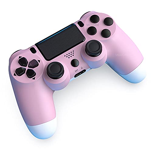 MOVONE Wireless Controller Dual Vibration Game Joystick Controller for PS4/ Slim/Pro,Compatible with PS4 Console (Pink+White) - Thumbnail 3