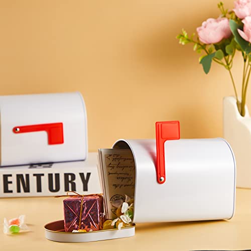 Image of 4 Pcs 6.4x4.5inch Mini Mailbox White Tinplate Mailbox Toy for Kids Small Mailboxs with Raised Signal Flags Post Mount Mailboxes for Boys and Girls DIY Projects Preschoolers Gift Exchange Activities