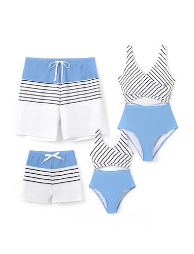 PATPAT Family Matching Swimsuits Swimwear Set for Couples Mommy and Me Striped Spliced Bathing One-Piece Swimsuits