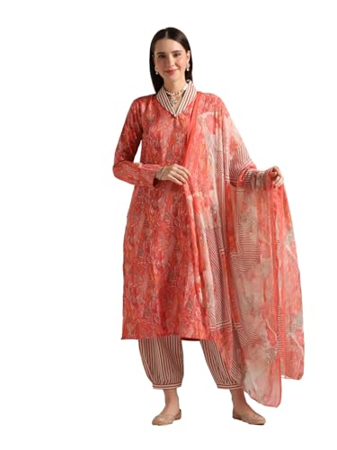 Image of GRECIILOOKS Cotton Blend Kurta Pant With Dupatta For Women | Kurti Set For Women | Festive Kurta Set For Women | Regular Fit Kurta