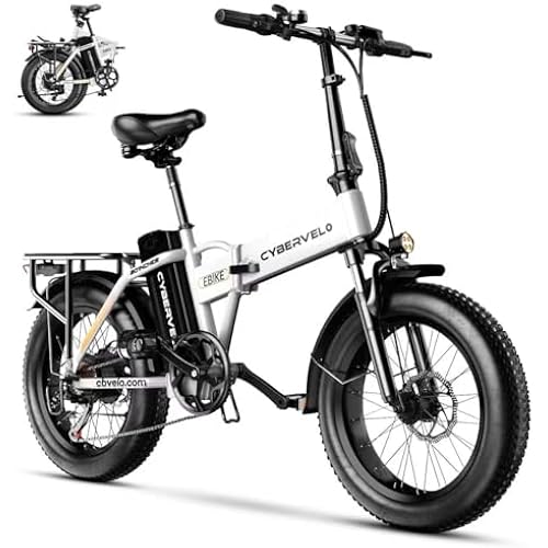 Cybervelo 750W Folding Electric Bike, 48V 20.8AH/50AH Large Removable Battery E-Bike, 80 Miles Max Range, 20" Fat Tire Electric Bike for Adults, Adult Electric Bicycles for Commute