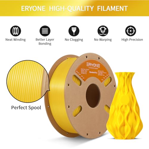 Image of ERYONE PLA Filament 3D Printer PLA Filament 1.75mm + /- 0.03mm, PLA Filament 1KG Cardboard Spool(2.2LBS), Yellow