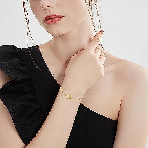 14K Gold Infinity Heart Bracelet for Women Real Gold Heart Infinity Bracelet with Cubic Zirconia 6.5"-8.5"2