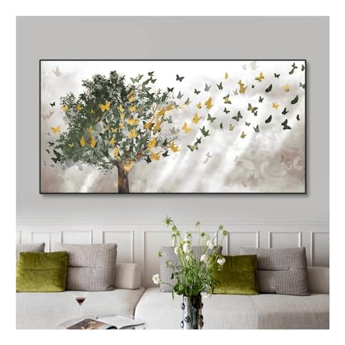 Peinture sur toile abstraite arbres verts 25x50cm avec cadre interne