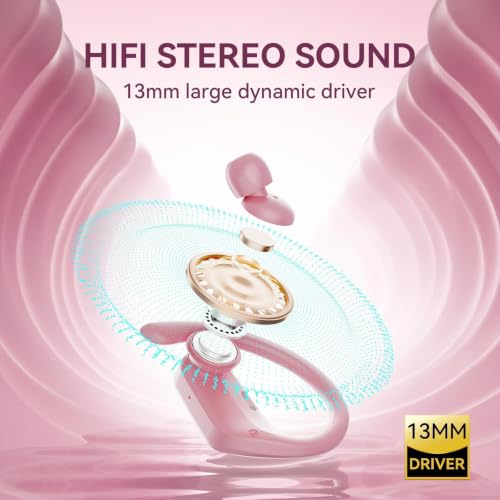 Image of occiam Active Noise Cancelling Wireless Earbuds Bluetooth Headphones Ear Buds 96Hrs Playback Clear Call Waterproof Earphones with Ear Hook Microphones for Sport Running Pink