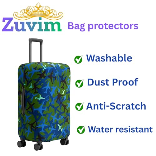 Image of Luggage Cover Trolley Covers for Suitcase Washable Dust Proof Anti-Scratch Protector Polyester Printed Stretchable Fabric Fits Fiber /Plastic Trolley Bags Only Mehandi 20 Inch