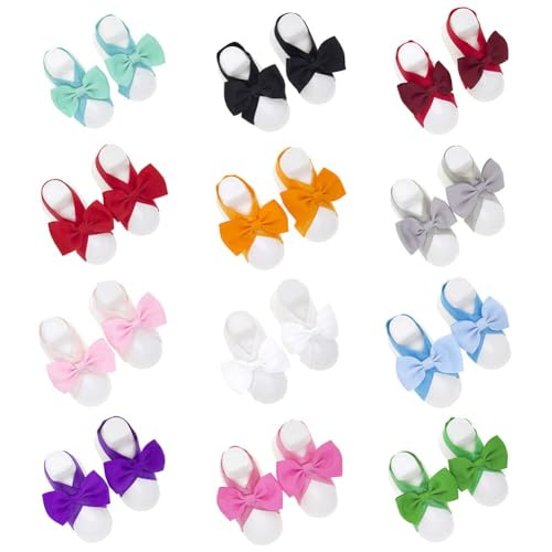 12 Pairs Baby Barefoot Sandals, Solid Color Baby Girl's Barefoot Sandals Flower for Girls 0-3 Months