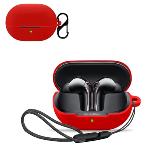 For SOUNDPEATS(サウンドピーツ) Air5 Pro Plus 用 ケース カバー 【NOUKAJU】 ワイヤレス イヤーホン シリコン 保護ケース (カラビナ付き+ストラップ付き ) 落下防止 キズ防止 耐衝撃 装着充電可能 防水 防塵 (レ