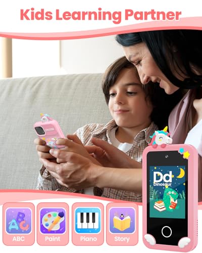 Kids Smart Phone for Girls with Holographic Pyramid, 32G Card Christmas Birthday Gifts for Age 3-10 Kids Toys Cell Phone, 2.8" Touchscreen Toddler Learning Play Toy, Dual Camera, Music Player (Pink) - Image 4