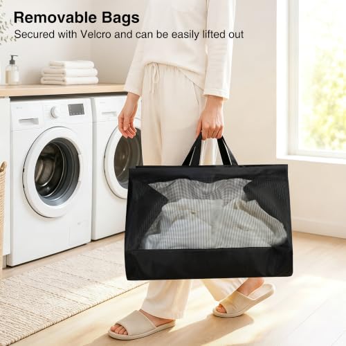 STO-STO-3-Tier-Vertical-Rolling-Laundry-Hamper-Removable-Bags-Black-Mesh-120L-Capacity-Space-Saving-Vertical-Design-Rust-Resistant-Steel-Frame-Lockable-Wheels-Ideal-for-Apartments-Small-Spaces
