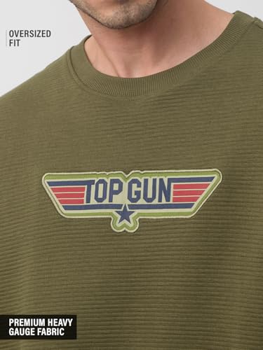 Image of The Souled Store Top Gun: Men and Boys Short Sleeves Round Neck Casual Streetwear Drop Shoulder Cotton Oversized T-Shirt