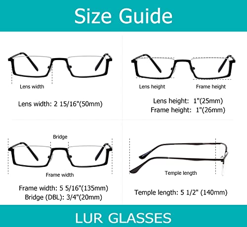 Lur Reading Glasses 3 Pack Metal Half-Rim Readers #TOP6