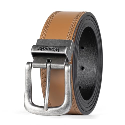 Wrangler Mens Reversible Leather Belt, Brown Black Casual Waist Belt, One Size, Cut For Fit