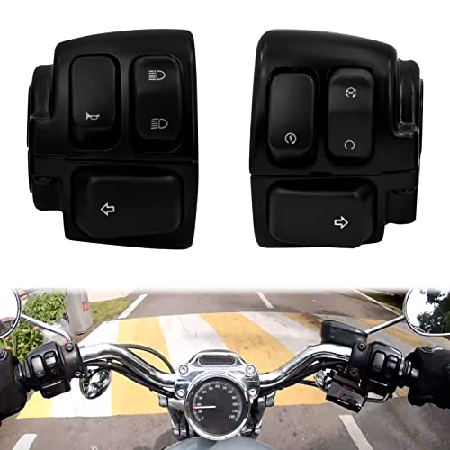 BOMLING 1" Motorcycle Handlebar Control Switches with Wiring Harness Compatible with Harley 833 Softail Dyna Sportster V-Rod 1996-2012, 1 Pair Black
