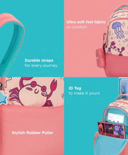 Image of Skybags Ruby Soft Feel Fabric 3 Compartments 2 Bottle Pockets Detachable Happy Pouch 22 Liters School Backpack For Girls