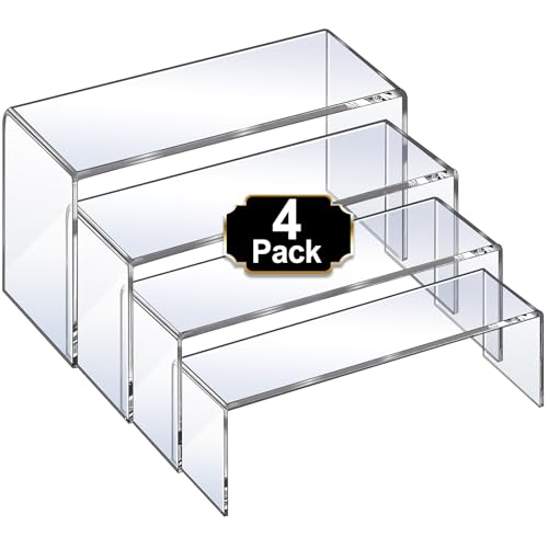 Image of Aheroi Display Risers, 4 Pcs Acrylic Riser Display Shelf, Clear Risers Display Stands, Rectangular Acrylic Risers for Decor Display, Showcase Stands for Cupcake Funko, Risers for Organize(1-3-4-5IN)