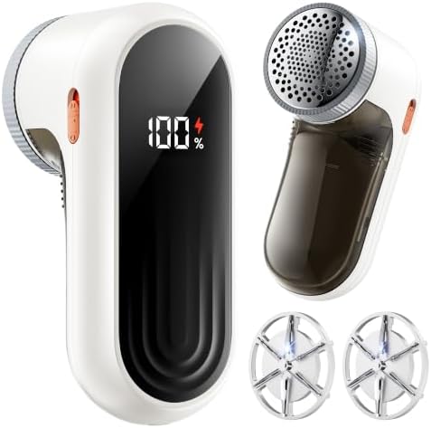 POPCHOSE Fabric Shaver, Rechargeable 6-Blade Lint Remover with LE...