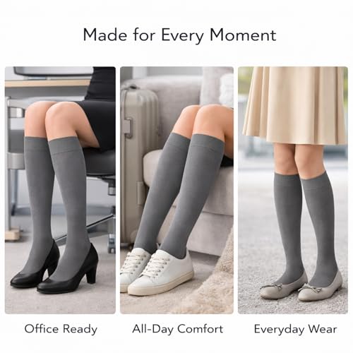 Image of Diamond Star Women's Trouser Socks, Opaque Knee High Nylon Socks, Stretchy Comfort Fit for Work and Casual, 6 Pairs